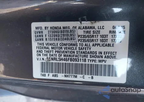 2015 Honda Odyssey Ex from USA, damaged, VIN 5FNRL5H46FB093118